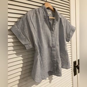Madewell Relaxed Embroidered Striped Collard Button Down Size S Navy and White